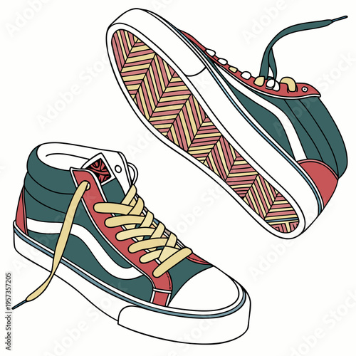 Pair of colorful sneakers with white soles colorful white soles