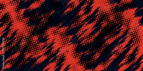 fast-paced abstract composition using sharp red diagonal lines over a black base, creating a sense of raw power, speed, and grit