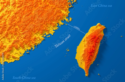 3D Relief Map of Taiwan and the Taiwan Strait