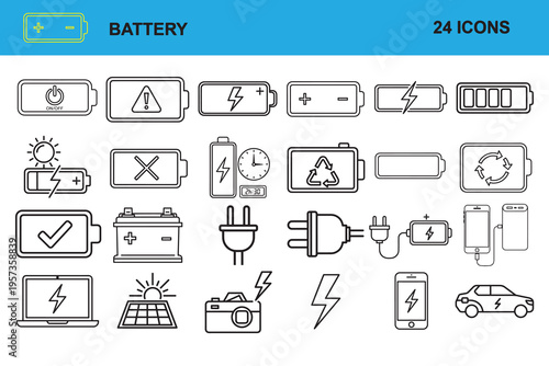 Battery and Power Icon Set Charging Status & Energy Symbols