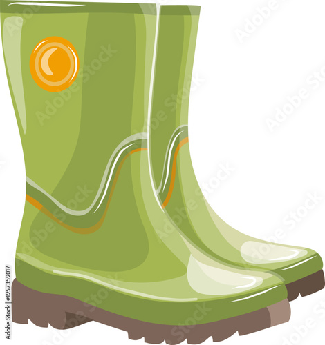 Green rubber boots icon isolated on white. Vector illustration of waterproof rain boots for gardening and autumn or spring walks
