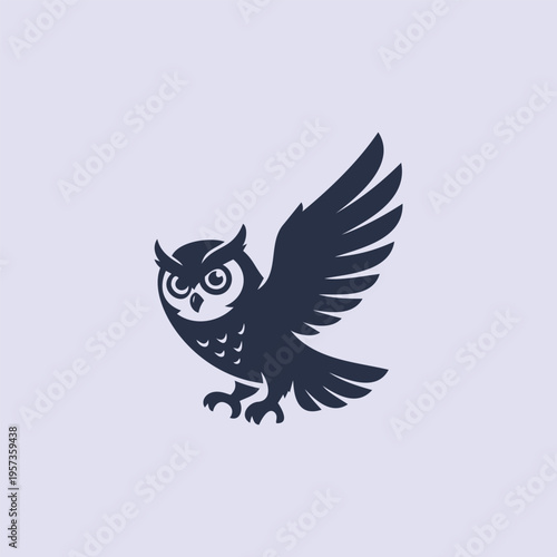 Flying Owl Logo Silhouette on Soft Gray Background for Modern Brand Identity