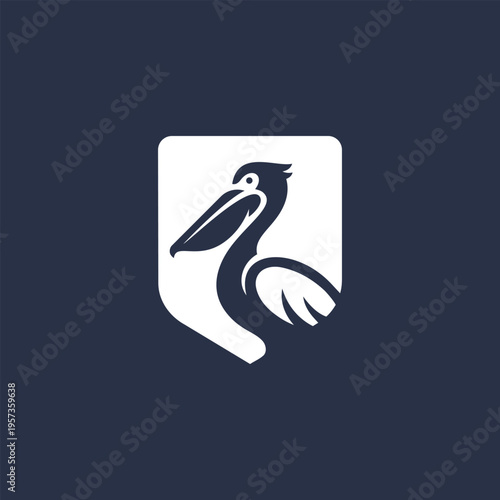 Minimal White Water Bird Shield Emblem on Dark Background for Modern Branding