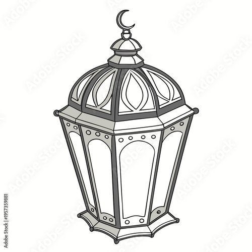 Of a lantern with a crescent moon finial black and white