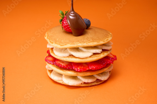 Chocolate Drizzle on Pancakes Close Up Food Texture