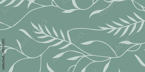 Elegant Botanical Pattern with Delicate Leaves and Winding Stems.