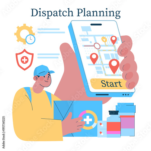 Dispatch Planning App with Delivery and Medicine Icons