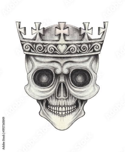 King skull tattoo design by hand drawn.