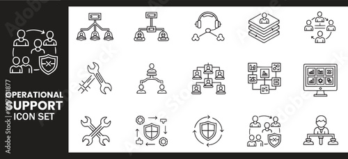 Operational Support and Professional Technical Maintenance Workflow Icon Set