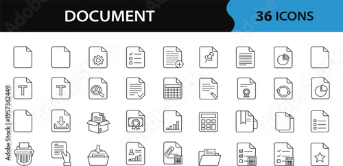 Document icon collection in modern line style. Including file icons like agreement, certificate, folder, approval, and more. Different documents icons editable stroke. vector illustration