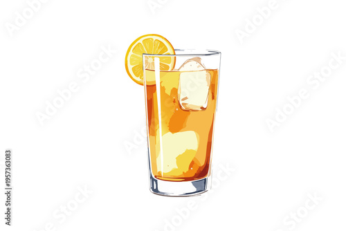 水彩画風のアイスレモンティー