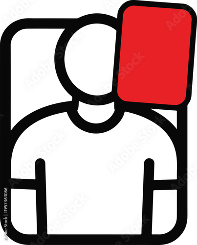 A bold illustration of a person shown with a red card, which represents discipline or penalty in the realm of sports and competition.