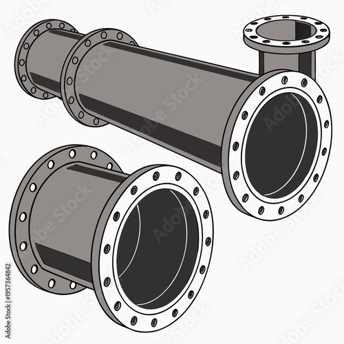 Industrial pipes with flanges and bolts industrial equipment
