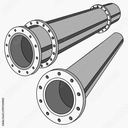 Industrial pipes with flanges and tapered end industrial equipment
