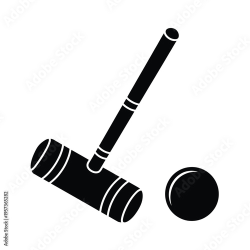 Obraz na plátně Black and white illustration of a croquet mallet and ball set