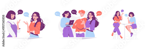 Group Conversations and Discussions Vector Illustration
