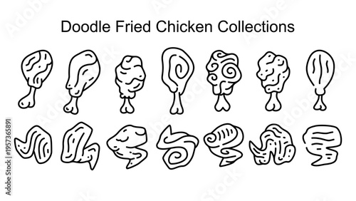 set of doodle fried chicken. hand drawn fried chicken collections. set of fast food collections. Chicken leg seamless pattern. Chicken drumstick pattern
