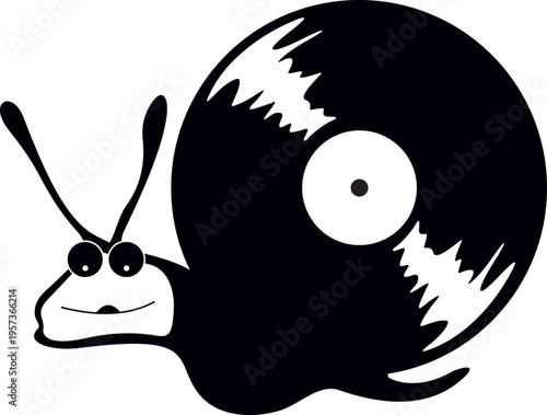 Music. Cartoon snail with vinyl record instead shell