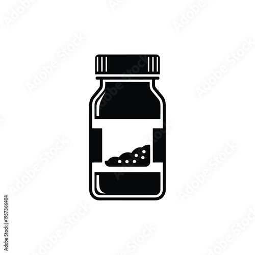 Black and white illustration of a pill bottle with medication inside
