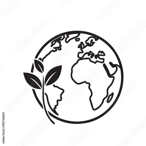 Green earth globe vector illustration featuring a leaf and tree symbol to represent a global ecology concept for environmental nature conservation and eco recycling design