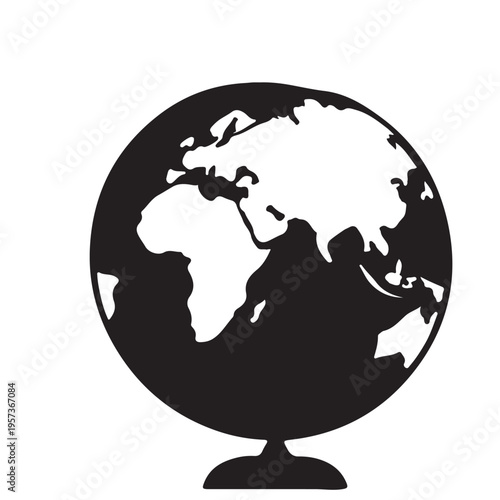 A 3d vector illustration of a global sphere icon showing world continents on a white background for international business and travel web design