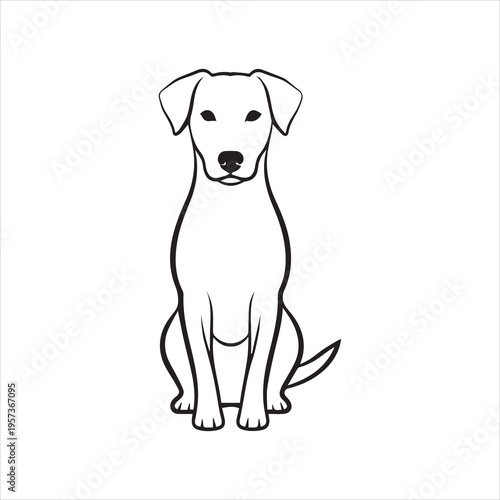 A simple line drawing of a sitting loyal dog with floppy ears and a wagging tail