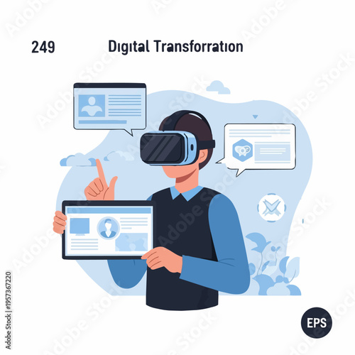 Man wearing virtual reality headset technology.