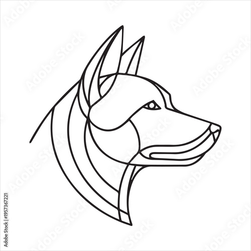 Elegant line drawing of a sleek belgian malinois dog profile in simple sketch style