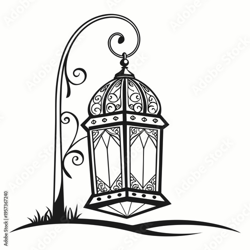 Black and White Lantern line hanging decorative metalwork