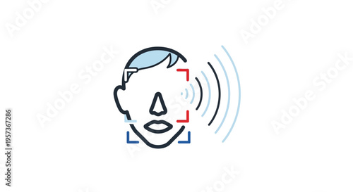 Facial Recognition Technology Icon: Biometric Security and Surveillance Concept