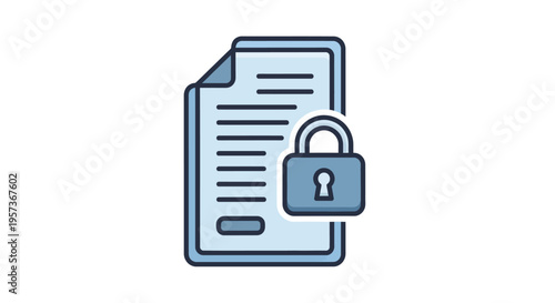 Document Security Icon: Locked Paper with Padlock, Data Protection Concept