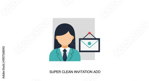 Woman in suit with invitation on wall, business meeting invitation concept