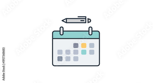 Calendar icon with pen for planning, scheduling, and time management concept