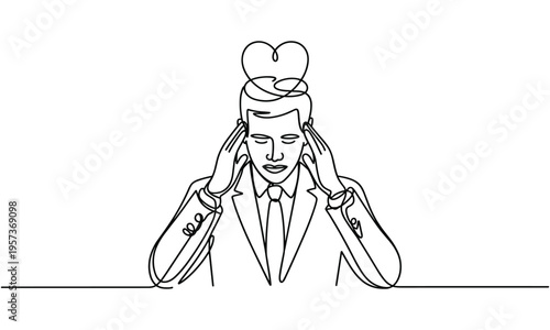 Man with heart symbol above head experiencing stress