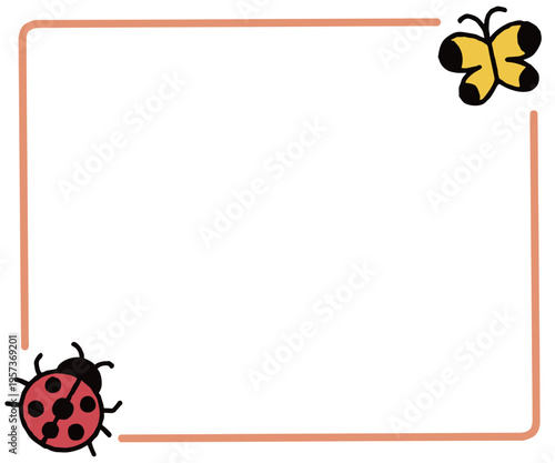 4月おたより素材　てんとう虫と蝶々のフレーム