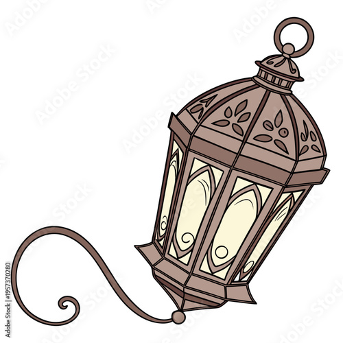 Brown Lantern with Handle and Curved Arm hanging lantern