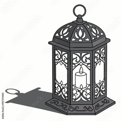 Gray lantern with candle inside lighting home decor