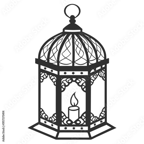 Black Lantern with Candle Inside decorative hanging lantern
