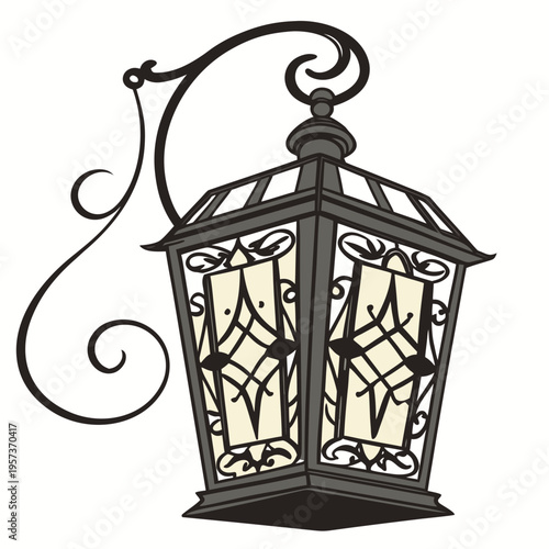 Gray lantern with hanging bracket lighting