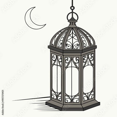 Gray Hanging Lantern with Crescent Moon decorative