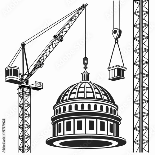 Crane lifting dome with columns construction architecture