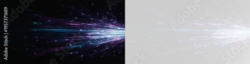 Φωτογραφία Abstract horizontal light data streams and dynamic speed lines trail