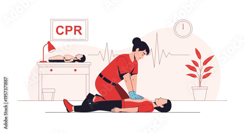 CPR training, person performing chest compressions on dummy, medical emergency