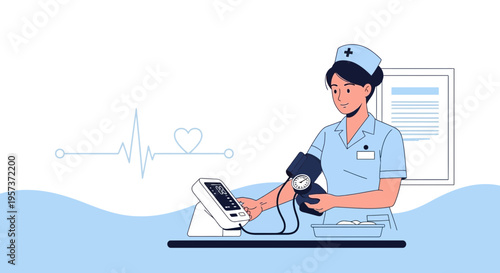 Nurse measuring blood pressure, healthcare concept, medical equipment, vital signs monitoring