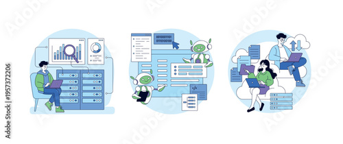 Analyzing Data with AI and Cloud Technology Vector Illustration