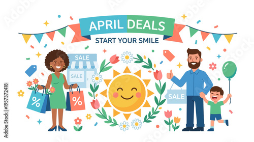 Happy Family Celebrating April Deals and Sales