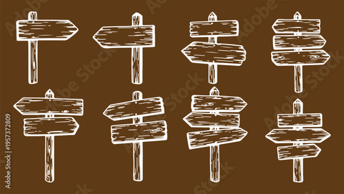 Set of old wooden blank cartoon sign boards, vector illustration