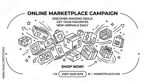 Online Marketplace Campaign Banner with Package Delivery