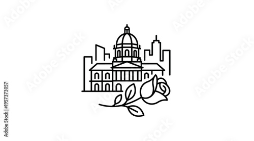 Minimalist City Government Building Icon with Rose