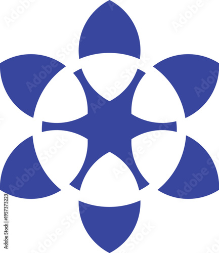 Abstract Blue Floral Logo Vector, Symmetrical Geometric Star Shape, Modern Mandala Design Element for Business Identity and Brand Icon Isolated